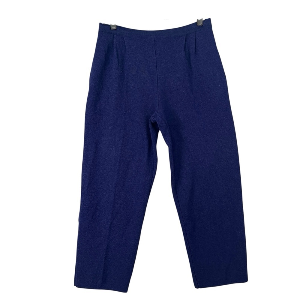 NINA RICCI PARIS Pleated Pull On Wool Knit Ankle Pants Pockets Blue Size US 10